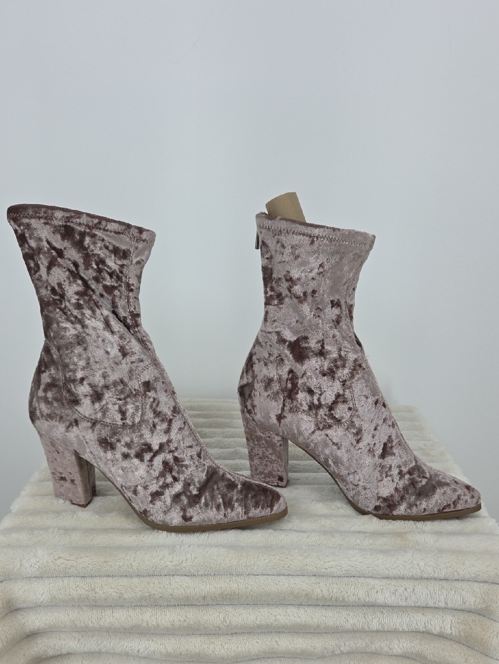 Impo Taahley Too Plush Velvet Sock Ankle Boots in Dusty Mauve